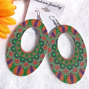 New Large Boho Festival Earrings Wood Dangle Hoops